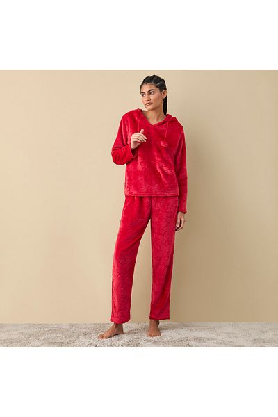 FAV Textured Hooded Top and Pyjama Set
