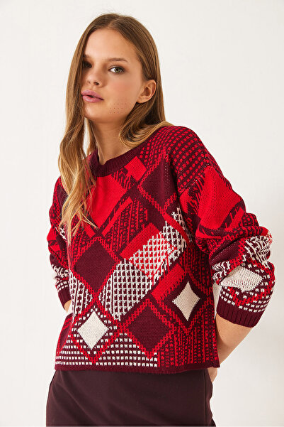 Bianco Lucci Women's Diamond Patterned Jacquard Knitwear Sweater 20246928