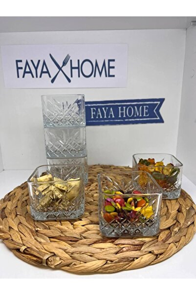 FAYA HOME 6 Pieces Pasabahce Square Timeless Cookie Bowl, Sauce Bowl, Bowl Set, Square Glass Magnolia Dessert Bowl - 530240