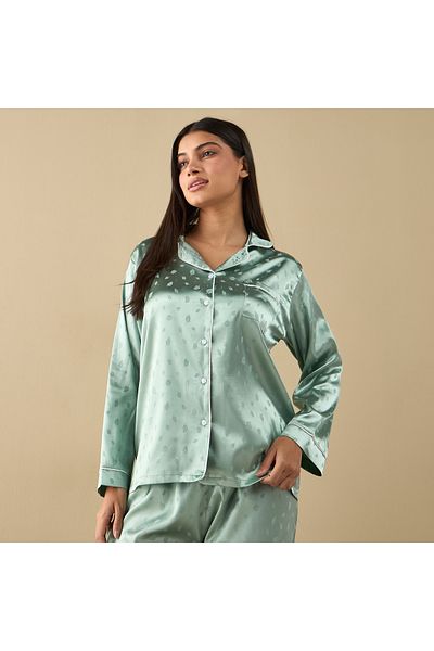 FAV All-Over Leaf Print Long Sleeve Shirt and Elasticated Pyjama Set