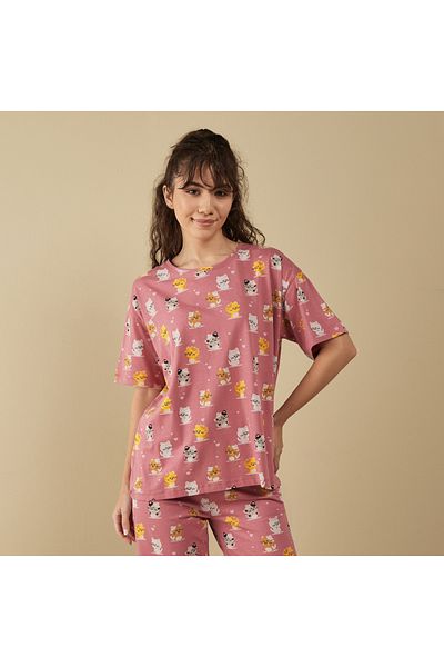 FAV Printed Short Sleeves T-shirt and Pyjama Set