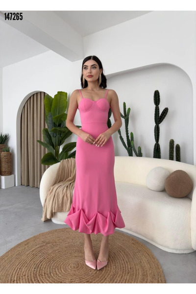 JANES Red Midi Dress with Gathered Hem, Stylish Special Occasion Dress