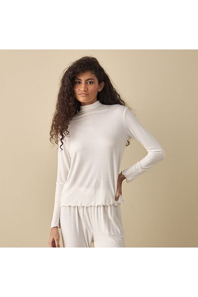 FAV High Neck Long Sleeves Top with Lettuce Hem