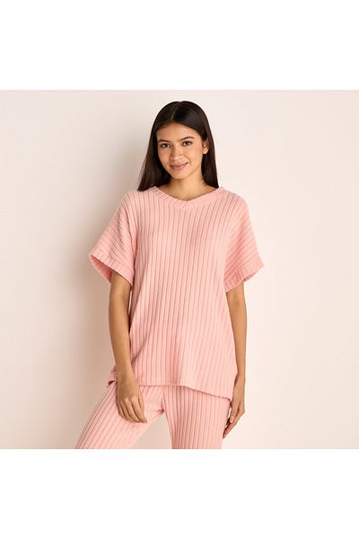 FAV Ribbed V-neck Top and Elasticated Pyjama Set