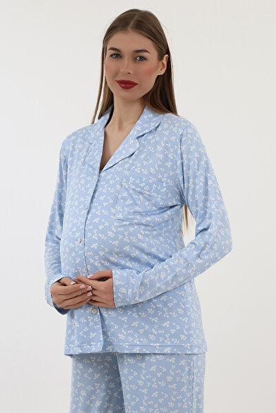 LİKAPA Likapa Önden Düğmeli Hamile Lohusa UZUN KOL PİJAMA TAKIMI