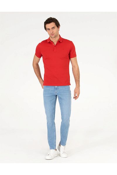 Cacharel Men's Polo Neck Slim Fit Basic T-Shirt-Red