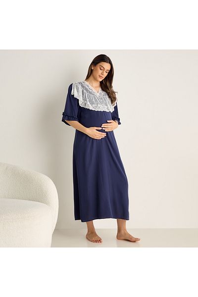 FAV Lace Detail Maternity Night Gown with 3/4 Sleeves