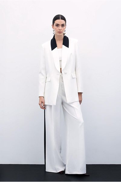 Sateen Ecru Contrast Loose Trousers
