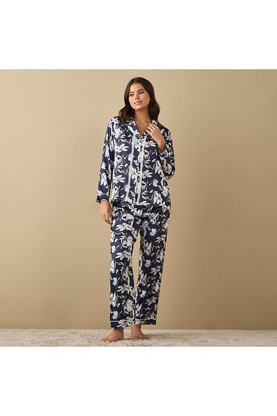 FAV All-Over Floral Print Laced Long Sleeve Shirt and Elasticated Pyjama Set