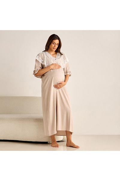 FAV Lace Detail Maternity Night Gown with 3/4 Sleeves