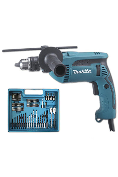 Makita مثقاب HP1640KX3، للبناء، الفولاذ، الخشب، مع حقيبة ملحقات، 74 قطعة، 13 ...
