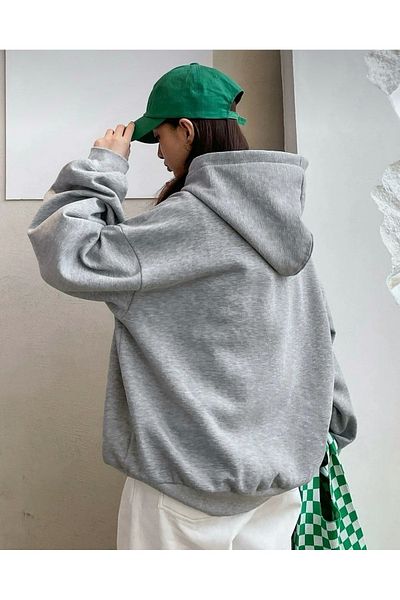 BLYDE LAYY Women's 3 Thread Gray Oversize Nice Printed Sweatshirt