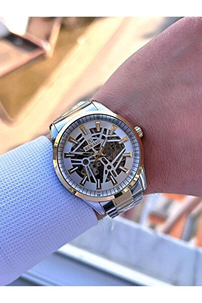 Reward Gold Gümüş Tam Otomatik Çelik Kordon Iskelet Kadran 3 Atm Suya Dayanıklı Erkek Kol Saati