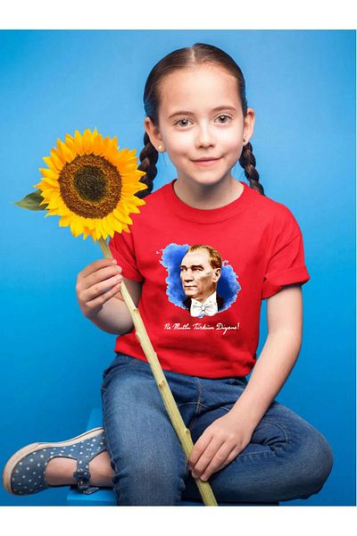 onsrawear Mustafa Kemal Atatürk Printed Children's T-Shirt Saying What a Happy Turk I Am