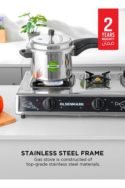 Olsenmark 3 Gas Cooker Omk2229 Stainless Steel Gas Stove Automatic Ignition System 3 Cast Iron Burner