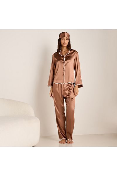 FAV Contrast Piping Detail Shirt and Pyjama Set with Eye Mask