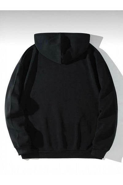 BLYDE LAYY Women's 3 Thread Black Oversize Hooded Plain Unprinted Sweatshirt