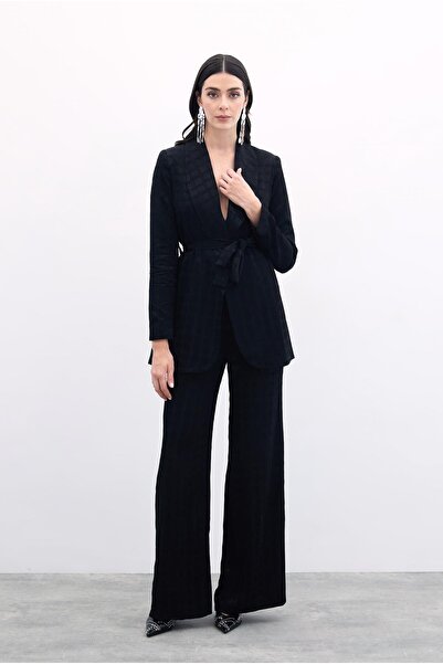 Sateen Черен панталон с широки крачоли