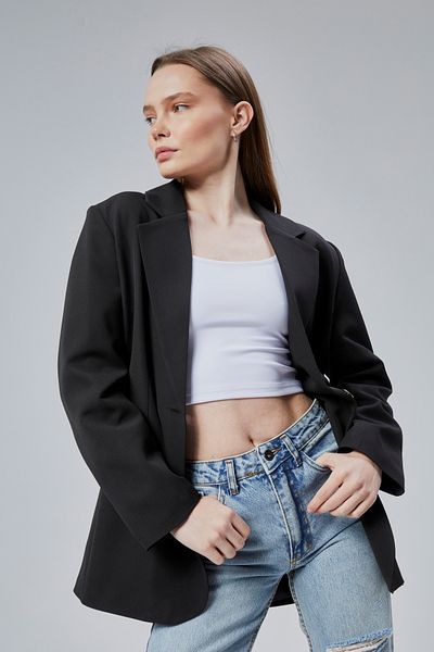Bolivente Women's Oversize Straight Cut Lined Woven Blazer Jacket