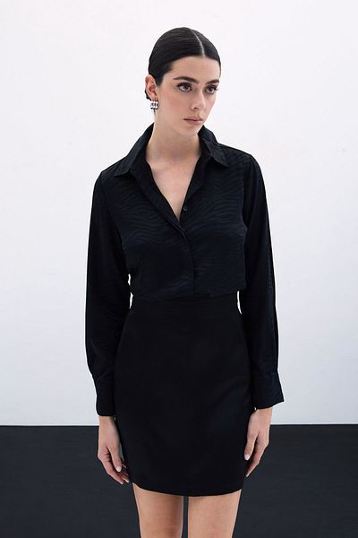 Sateen Black Patterned Plain Classic Shirt