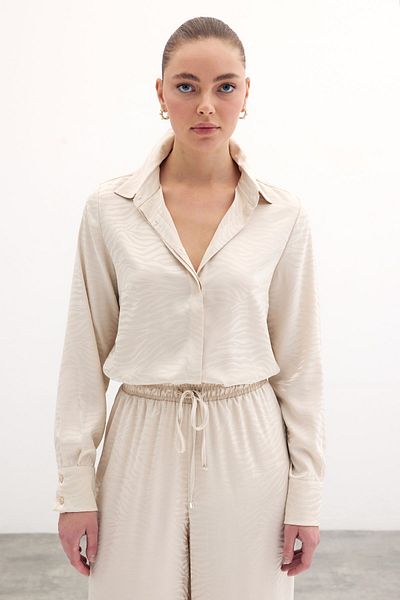 Sateen Cămașă clasică simplă cu model de culoare piatră