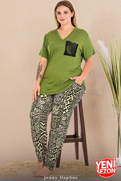 Jenny Daphne Plus Size Green V-Neck Pajamas Set 11002