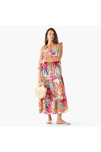 FAV Leaf Print Sleeveless Maxi Dresses