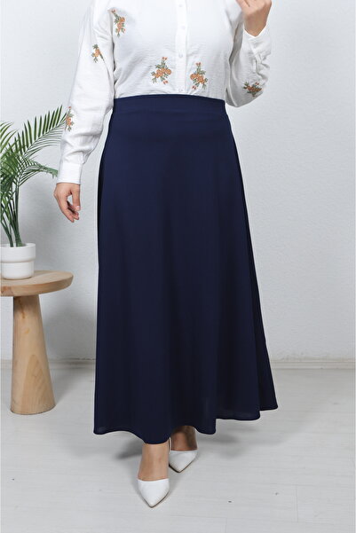 Butik Beli Lastikli Çan Etek Likralı Krep Kumaş