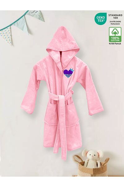 Ellaline 100% Cotton Children's Bathrobe Cotton Certified Outside Velvet Inside Towel Absorbent Soft Mermaid Pink