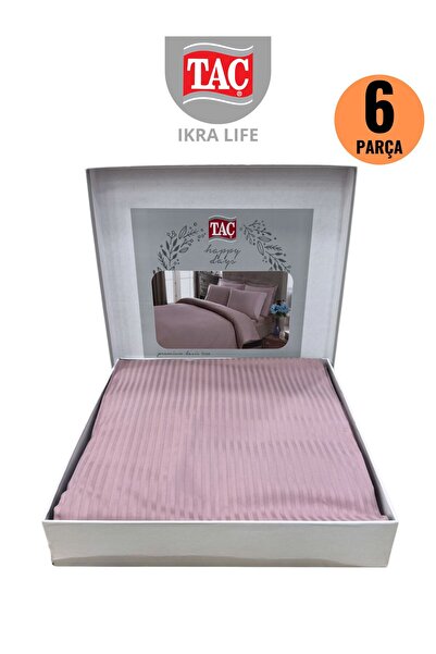 Taç Premium Basic Stripe Lilac Satin Double Duvet Cover Set