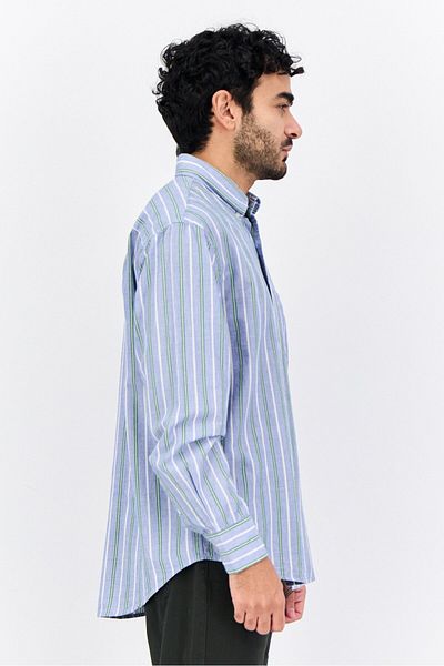 Gant Men Relaxed Fit Stripped Long Sleeve Casual Shirt, Blue Combo