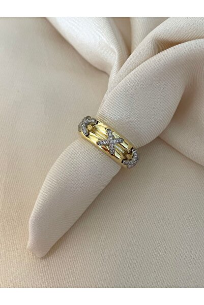 emy by emel luxury silver jewelry Altın Kaplama X Yüzük 925 Ayar Gümüş