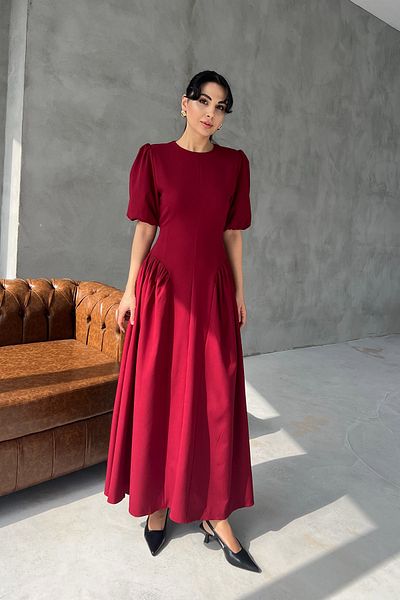 Seda Yalçın Atelier Burgundy Balloon Sleeve Corset Paris Dress