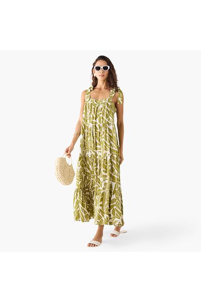 FAV Leaf Print Sleeveless Maxi Dresses