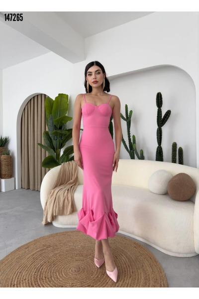 JANES Red Midi Dress with Gathered Hem, Stylish Special Occasion Dress