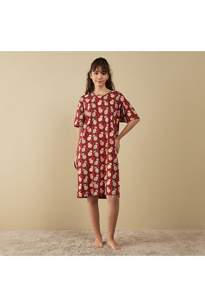 FAV Printed Sleepshirt with Round Neck and Short Sleeves