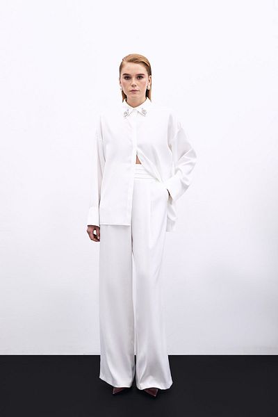 Sateen Pocketed Loose Satin Trousers - ECRU