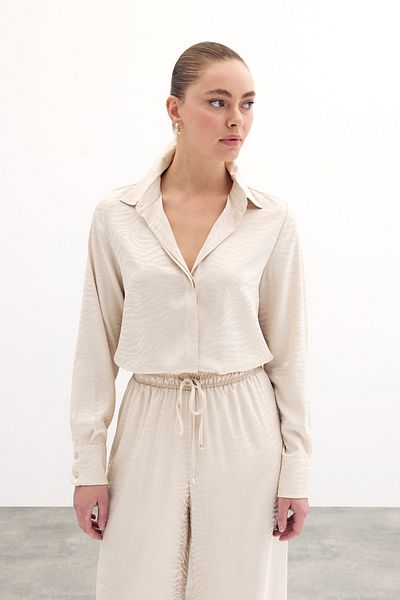 Sateen Cămașă clasică simplă cu model de culoare piatră