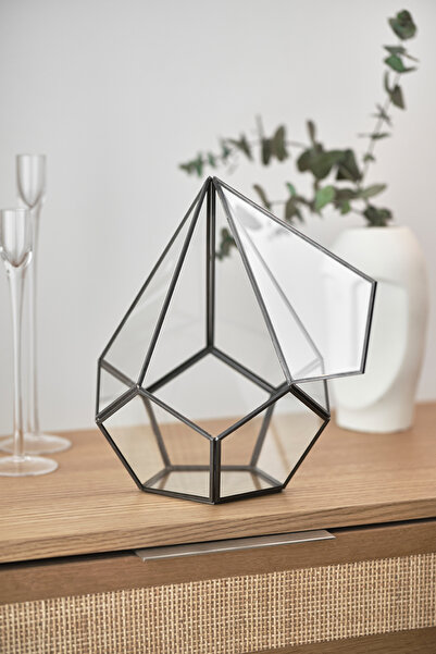 El Crea Designs 31x22x22cm El Yapımı Siyah Kapaklı Geometrik Teraryum Prizma ...
