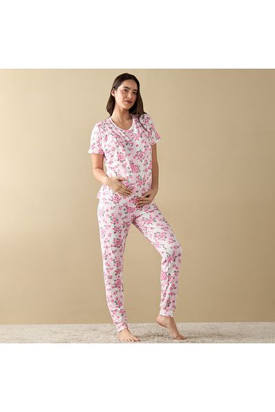 FAV All-Over Floral Print Nursing T-shirt and Pyjama Set