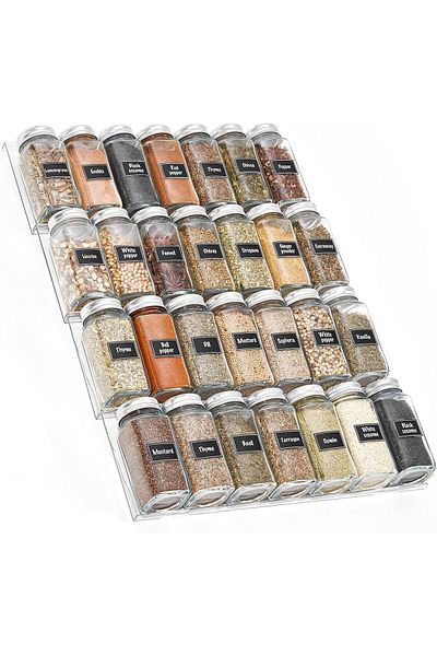 COOYA Spice Rack Drawer Organizer,4 PCS Slanted Tier Spice Rack Tray,Seasoning Jars Insert(White-4pcs)
