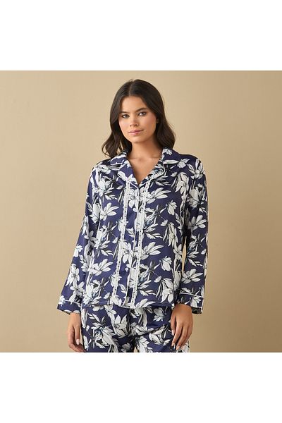 FAV All-Over Floral Print Laced Long Sleeve Shirt and Elasticated Pyjama Set