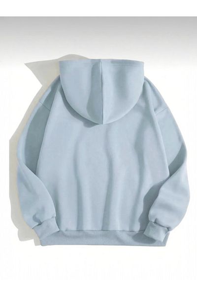 BLYDE LAYY Hanorac de damă, cu 3 fire, albastru baby, supradimensionat, fără glugă, fără imprimeu