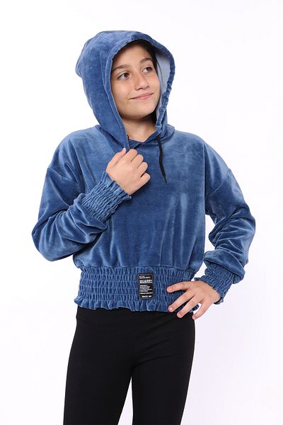 Toontoy Girls' Velvet Hooded Sweatshirt