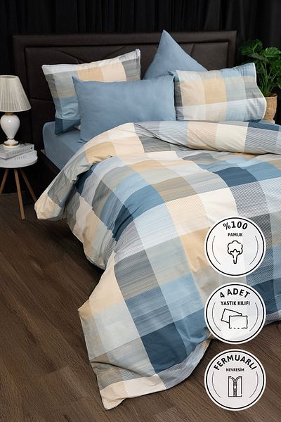 FAVORA Set cuvertură dublă Nevora Premium 100% bumbac - Albastru