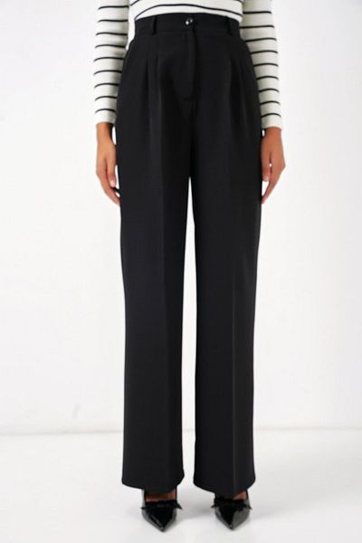 leyla sanat sanata yeni bir bakış açısı Leyla Sanat Sanata a New Perspective 6647 Wide Leg Fabric Pants - Black