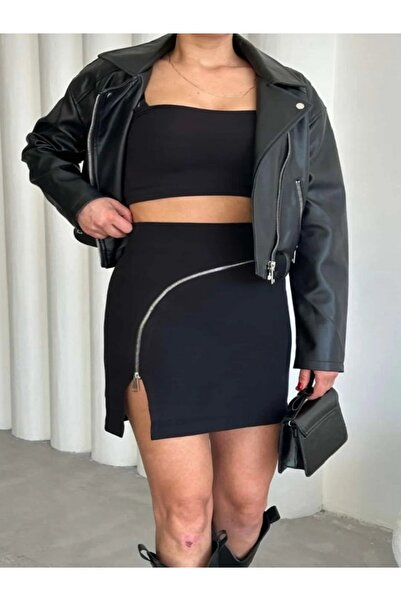 MİRVE BUTİK Mini Skirt with Zipper Detail