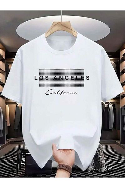 trendgar Tricou oversize alb unisex cu imprimeu negru Los Angeles