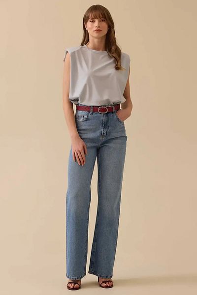 SEÇİL Tricou albastru pentru femei, fără mâneci, cu gât rotund