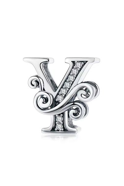 Fubena Wavy Patterned Y Stone Letter Silver Charm